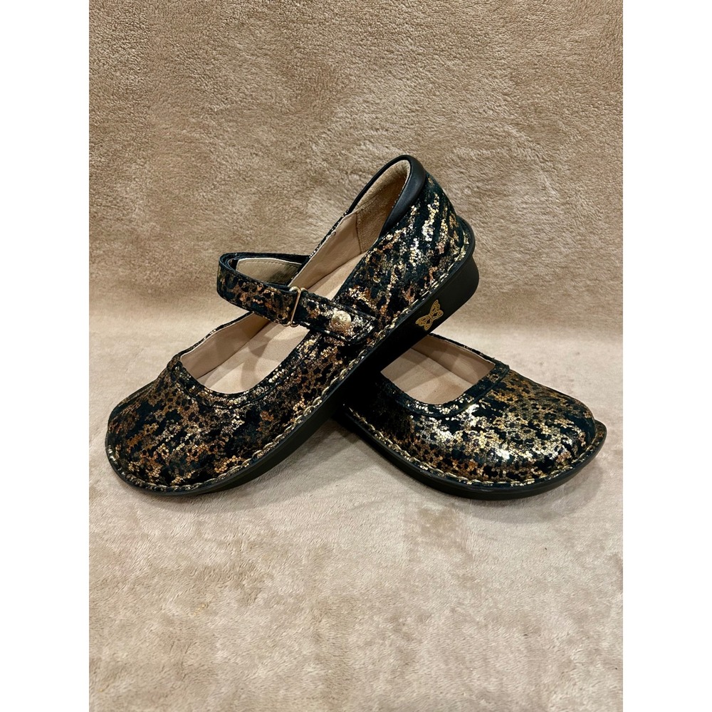 Alegria Womens 38 US 8/8.5 Belle Mary Jane Glammo BEL-7826 Gold Black Leather